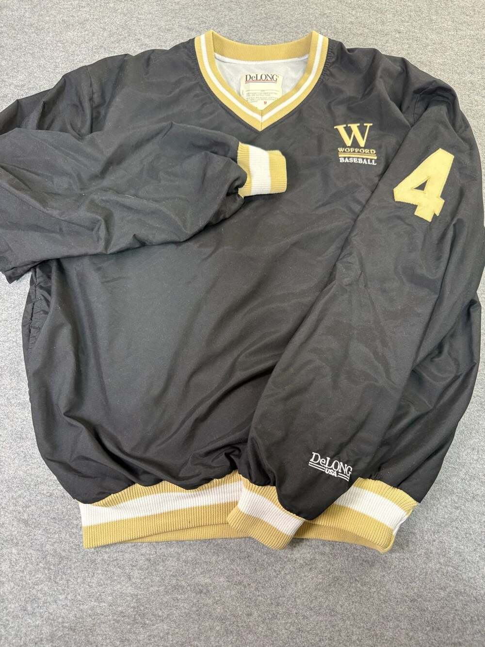 Delong Wofford Baseball Windbreaker Jacket Size M Black Pullover